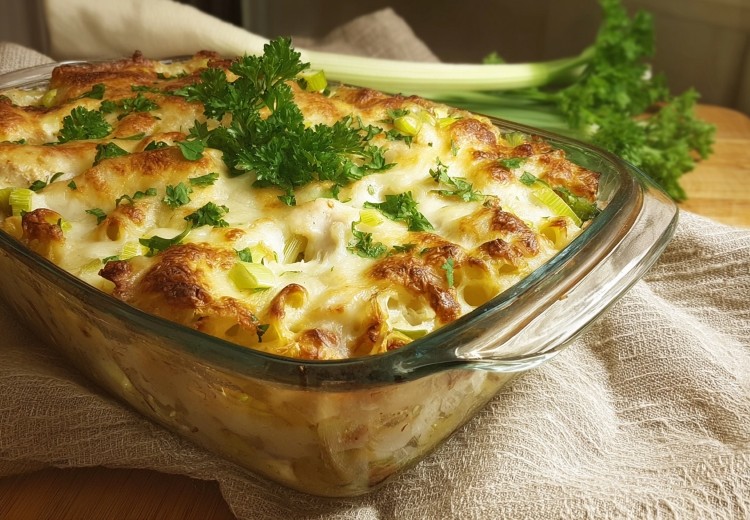 Chicken and leek pasta bake