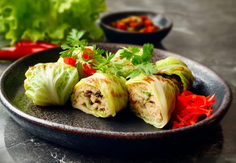 Asian-style cabbage rolls with napa cabbage