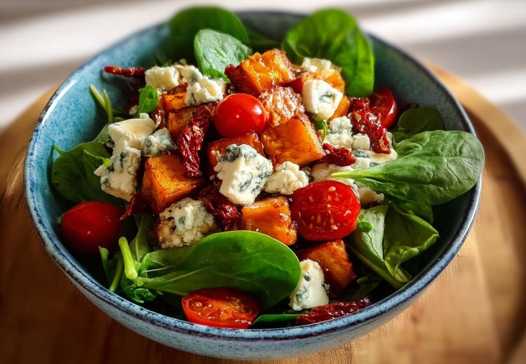 Spinach salad with sun-dried tomatoes and gorgonzola